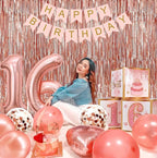 Sweet 16 Party Decorations,16th Birthday Boxes Decor for Girls Women Sweet Sixteen Happy Birthday Banner Kits Pink Rose Gold Foil Balloons
