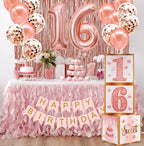 Sweet 16 Party Decorations,16th Birthday Boxes Decor for Girls Women Sweet Sixteen Happy Birthday Banner Kits Pink Rose Gold Foil Balloons