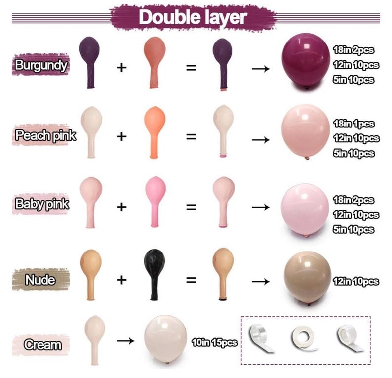 Burgundy Pink Balloon Garland Double Stuffed Pastel Pink Nude Beige Balloon Plum Mauve Lavender Latex Balloons Arch Kit for Birthday Wedding