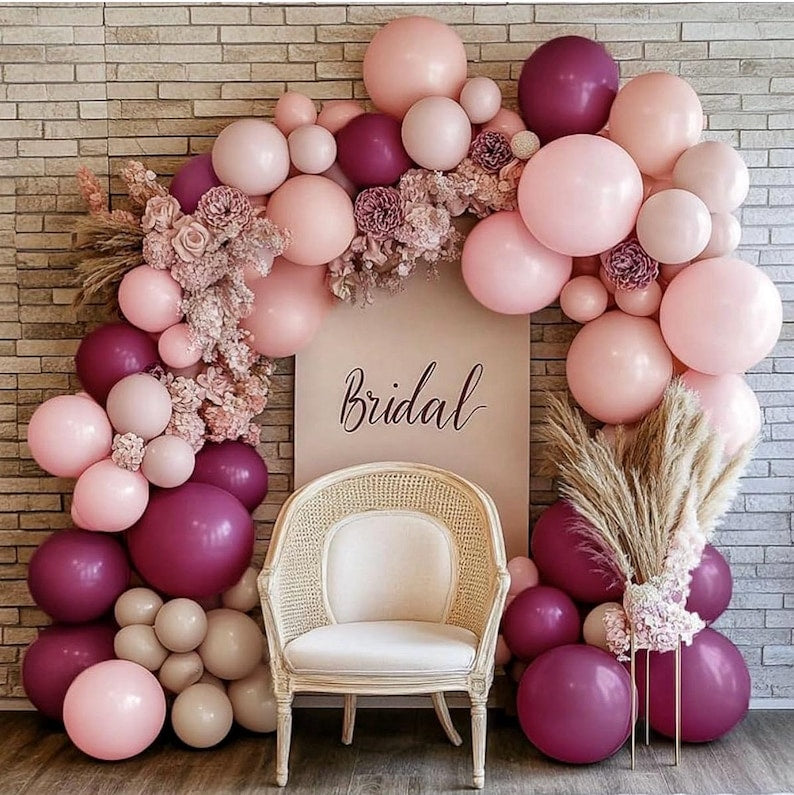 Burgundy Pink Balloon Garland Double Stuffed Pastel Pink Nude Beige Balloon Plum Mauve Lavender Latex Balloons Arch Kit for Birthday Wedding