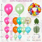 Tropical Balloon Arch Kit 161pcs Hawaiian Theme Rose Gold Confetti Balloon Luau Palm Leaives Flowers For Summer ,Island,Beach,Flamingo Party