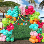 Tropical Balloon Arch Kit 161pcs Hawaiian Theme Rose Gold Confetti Balloon Luau Palm Leaives Flowers For Summer ,Island,Beach,Flamingo Party