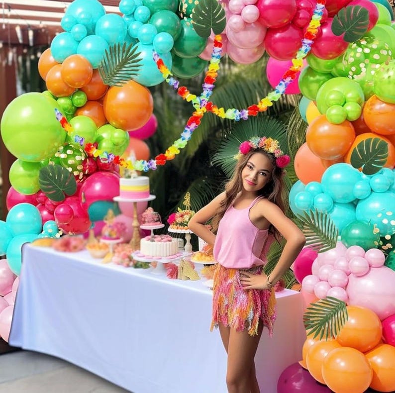 Tropical Balloon Arch Kit 161pcs Hawaiian Theme Rose Gold Confetti Balloon Luau Palm Leaives Flowers For Summer ,Island,Beach,Flamingo Party