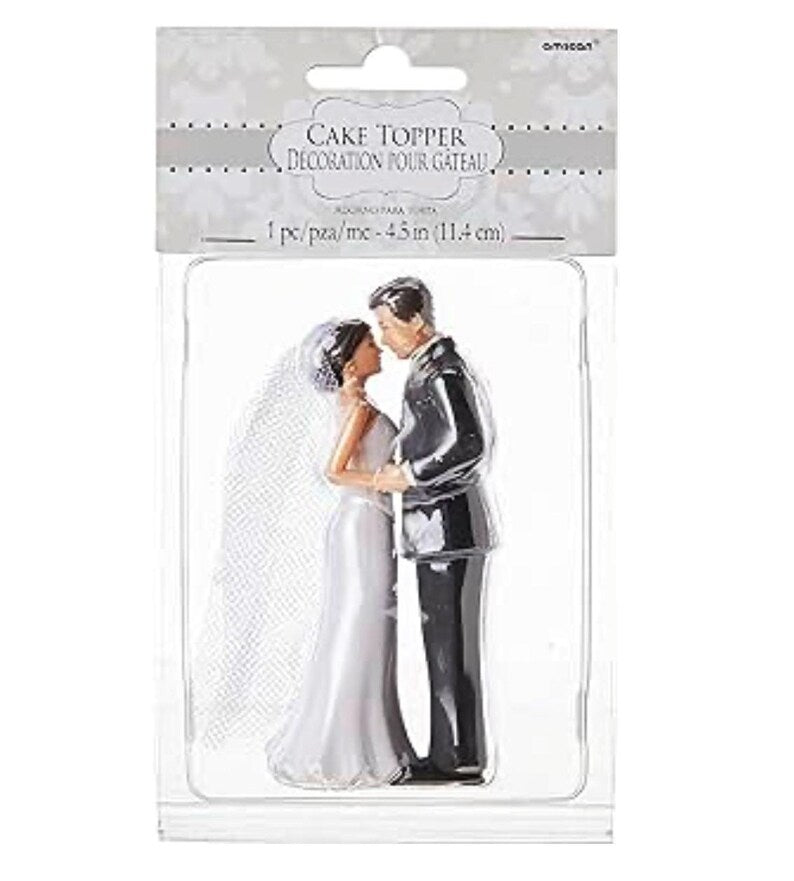 Elegant Bride & Groom Wedding Cake Plastic Topper with White Mesh Veil - 4.5” ,1 Piece - Perfect for Engagement Parties, Bridal Showers