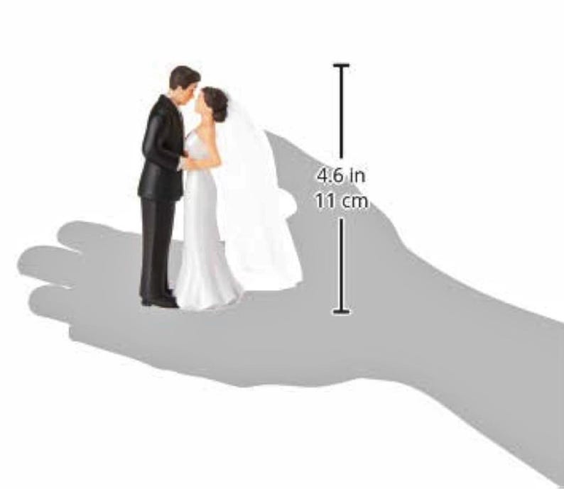 Elegant Bride & Groom Wedding Cake Plastic Topper with White Mesh Veil - 4.5” ,1 Piece - Perfect for Engagement Parties, Bridal Showers