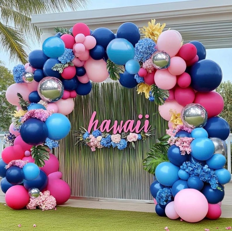 Navy Blue Pink Balloon Garland Double Stuffed Dark Blue Hot Pink Balloons Pastel Pink Blue Balloon Arch Kit Metallic Silver Balloons