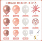 Rose Gold Balloons Garland Arch Kit,144pcs Metallic Rose Gold White Balloons Rose Gold Confetti Balloons for Women Birthday Wedding Bridal