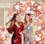 Rose Gold Balloons Garland Arch Kit,144pcs Metallic Rose Gold White Balloons Rose Gold Confetti Balloons for Women Birthday Wedding Bridal