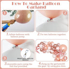 Rose Gold Balloons Garland Arch Kit,144pcs Metallic Rose Gold White Balloons Rose Gold Confetti Balloons for Women Birthday Wedding Bridal