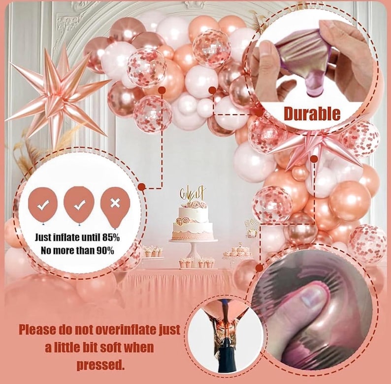 Rose Gold Balloons Garland Arch Kit,144pcs Metallic Rose Gold White Balloons Rose Gold Confetti Balloons for Women Birthday Wedding Bridal