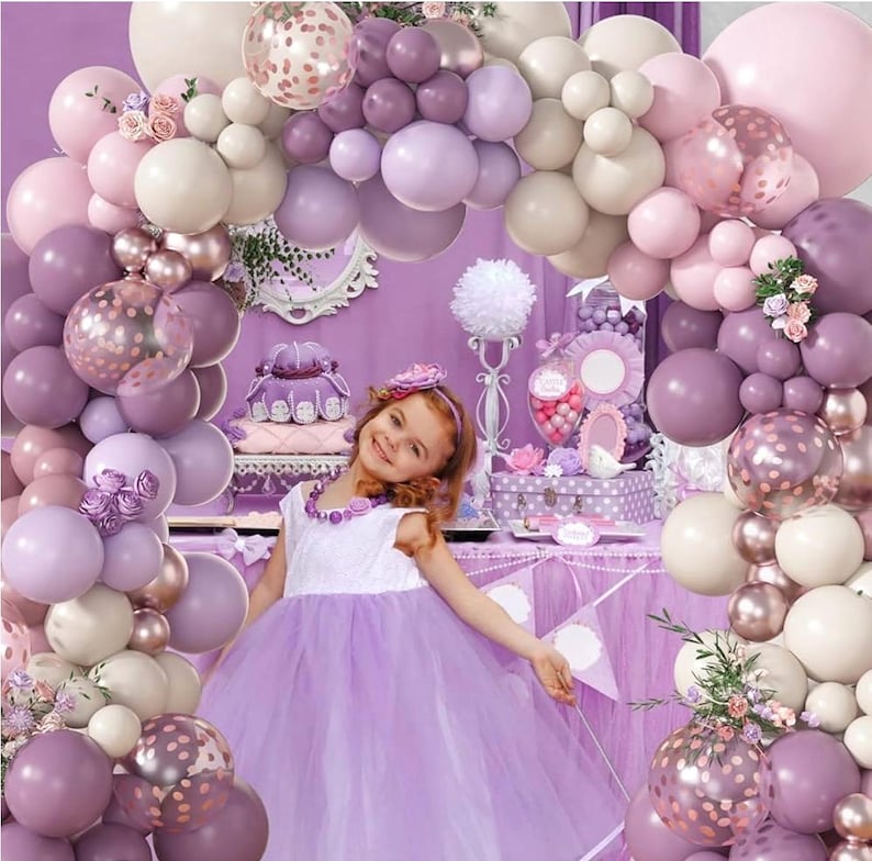 173Pcs Dusty Purple Balloon Arch Garland Kit, Double-stuffed Pink White Sand Lavender Lilac Light Purple Rose Gold Confetti Balloons