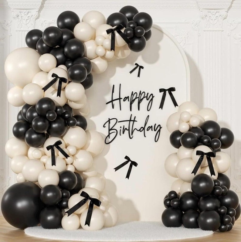 Black and White Balloon Arch Kit 158 Pcs Coquette Birthday Decorations Include Black White Balloon and Black Bow for Wedding Birthday