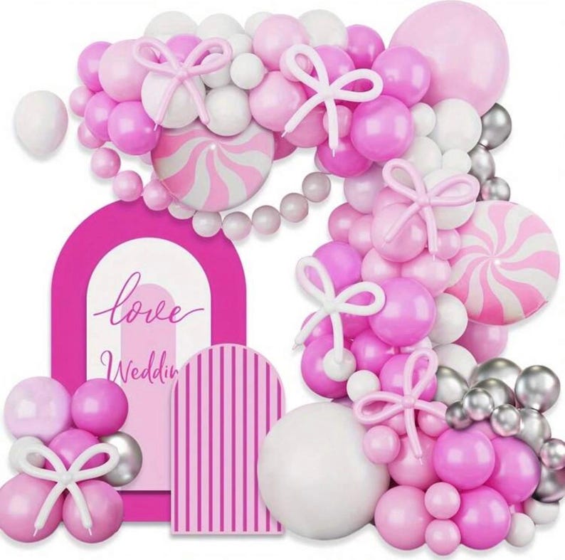 Bow Pink and White Balloon Arch Kit,Pastel Light Pink Bow Balloon Garland for Girls Baby Shower Women Pink Bow Coquette Themed Birthday