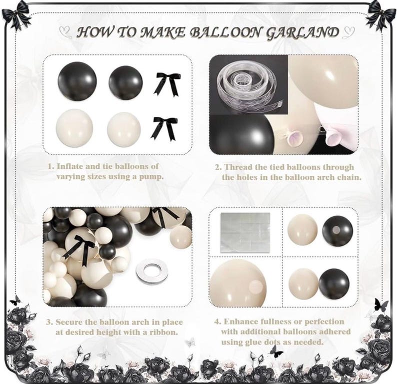 Black and White Balloon Arch Kit 158 Pcs Coquette Birthday Decorations Include Black White Balloon and Black Bow for Wedding Birthday