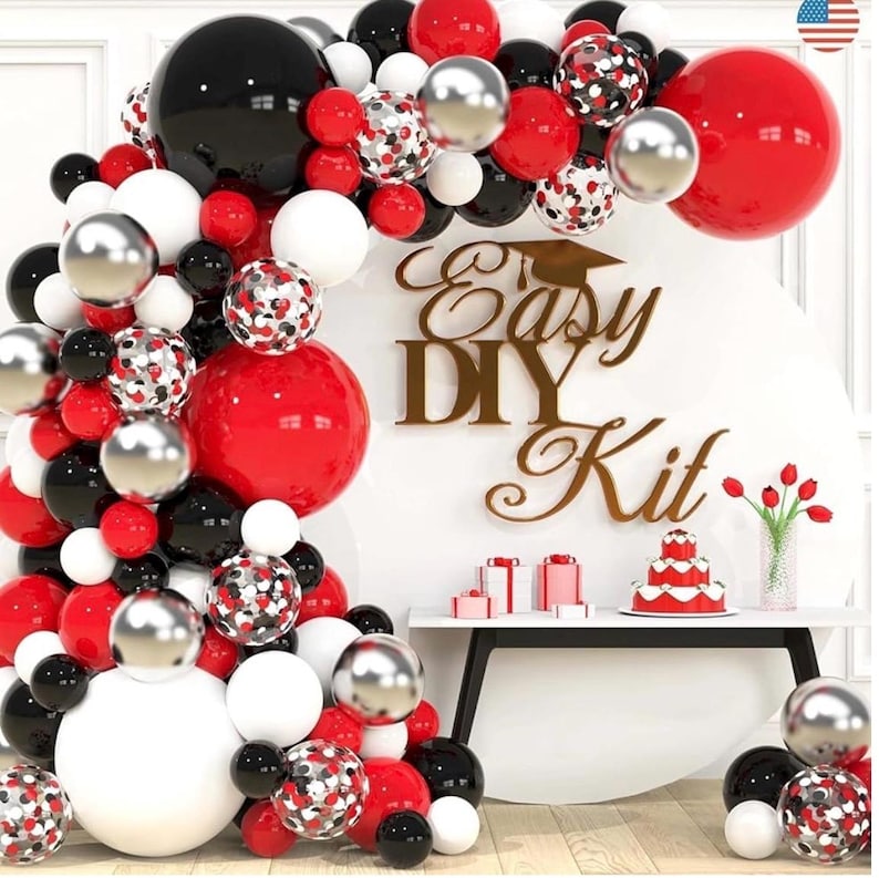 ALL-IN-1 Red Black and White Balloon Arch Kit for Red and Black Birthday Party Decorations – Red and Black Balloons for White Black and Red