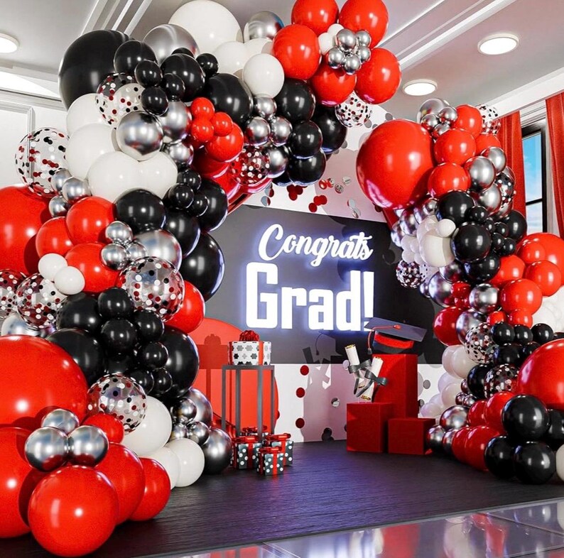 ALL-IN-1 Red Black and White Balloon Arch Kit for Red and Black Birthday Party Decorations – Red and Black Balloons for White Black and Red