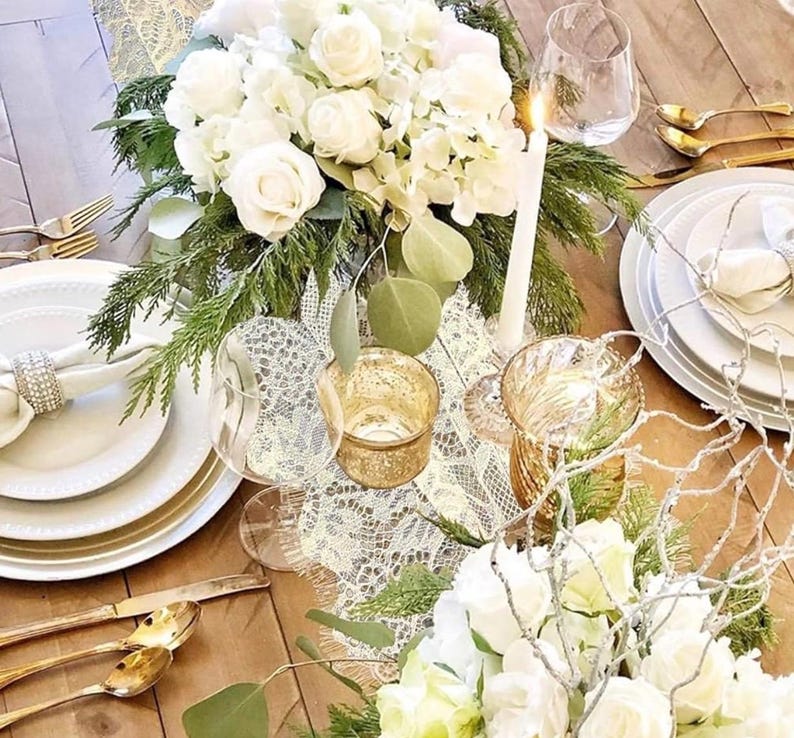 3 Pcs White Lace Table Runner 14 x 120 in InEmbroidered Boho Table Runner for Wedding Party Bridal Shower Decorations Vintage Rustic Runner
