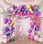 171Pcs Songster Birthday Decoration - Pink and Purple Balloon Arch Kit Hollow Star, Microphone, Disco Mylar Balloon Garland Kit for Music