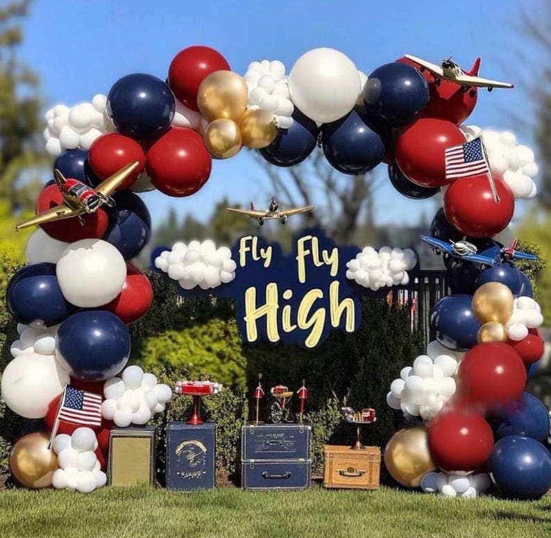 Red White Blue Balloon Arch - Double Stuffed Navy Blue Dark Ruby Red Balloon Garland Kit with Latex Gold Color for Baby Shower Birthday