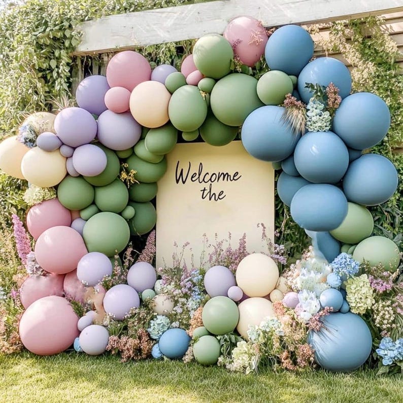 Blue Green Pink Balloon Garland - Double Stuffed Dusty Blue Sage Green Balloon Light Pink Purple Lavender Pastel Balloon Arch Kit