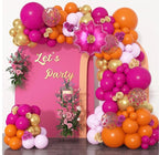 175Pcs Hot Pink and Orange Balloons Arch Garland Kit, Pink and Orange Party Decorations with Gold Balloons Foil Flowers for Women Wedding