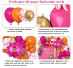 175Pcs Hot Pink and Orange Balloons Arch Garland Kit, Pink and Orange Party Decorations with Gold Balloons Foil Flowers for Women Wedding