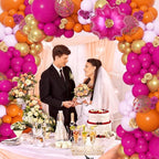175Pcs Hot Pink and Orange Balloons Arch Garland Kit, Pink and Orange Party Decorations with Gold Balloons Foil Flowers for Women Wedding