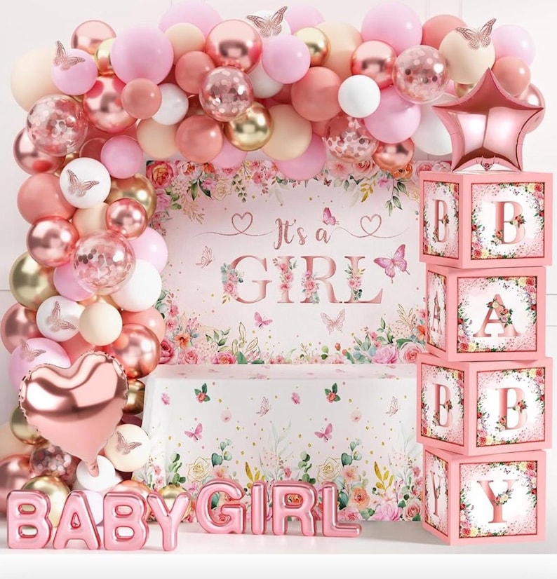 Baby Shower Decoration for Girl Baby Girl Pink Rose Gold Baby Shower Decoration Floral Gender Reveal Party Supplies with It's a Girl Backdro