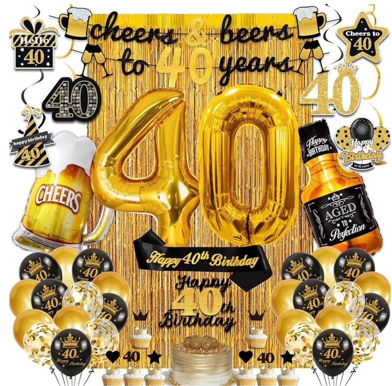 40th Birthday Decorations for Men, 40th Birthday Party Decorations for Him with Gold 40 Number Balloons,Cheers to 40 Years Banner for Men