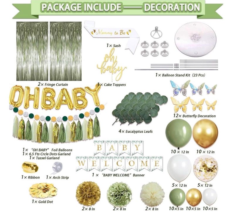 217 Pcs Sage Green Baby Shower Decorations, Neutral Baby Shower Decor Supplies- Disposable Dinnerware Set With Eucalyptus Leaf (25 Guest)