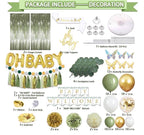 217 Pcs Sage Green Baby Shower Decorations, Neutral Baby Shower Decor Supplies- Disposable Dinnerware Set With Eucalyptus Leaf (25 Guest)
