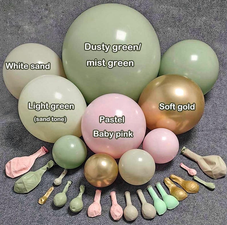 Dusty Green Pink Balloon Arch Garland Double Stuffed Pastel Baby Pink Light Green White Sand Latex Balloon Kit with Gold Color