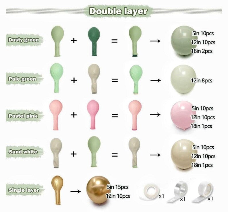Dusty Green Pink Balloon Arch Garland Double Stuffed Pastel Baby Pink Light Green White Sand Latex Balloon Kit with Gold Color