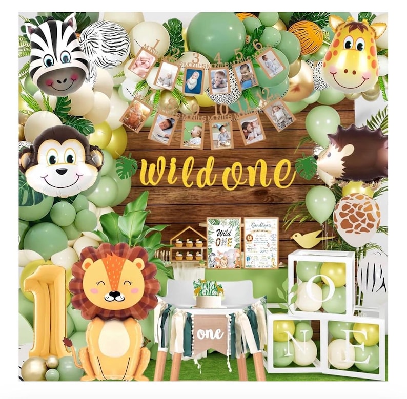 Wild One Birthday Decorations ,1st Birthday Decorations for Boy or Girl ,Photo Banner ,Balloon Box ,Balloons Garland ,High Chair Banner