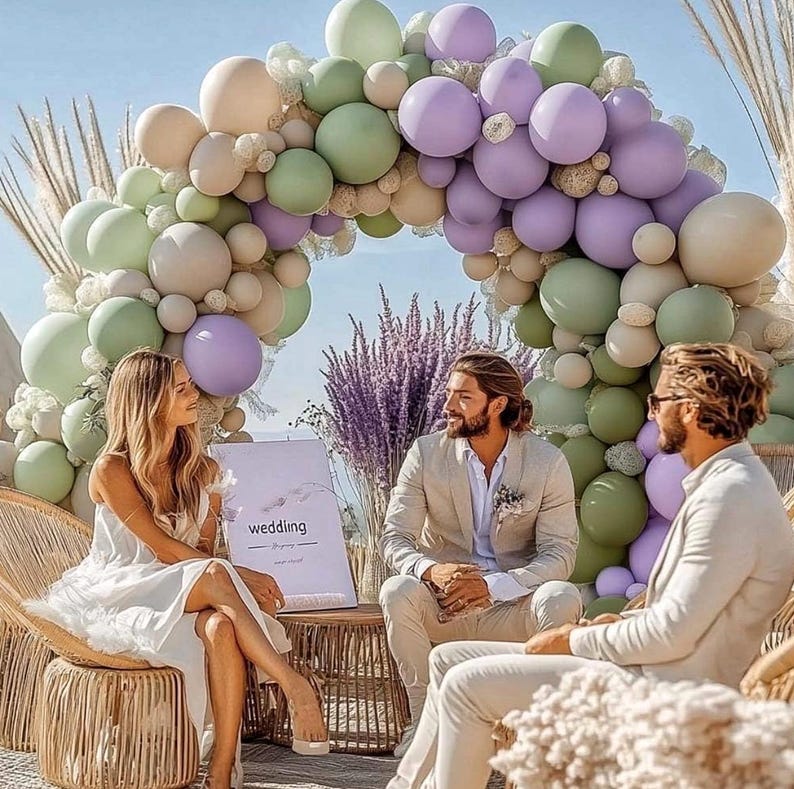 Dusty Green Purple Balloon Arch Garland Double Stuffed Pastel Light Lavender Oilve White Sand Balloon Kit for Neutral Baby Shower Birthday