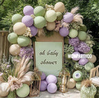 Dusty Green Purple Balloon Arch Garland Double Stuffed Pastel Light Lavender Oilve White Sand Balloon Kit for Neutral Baby Shower Birthday