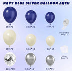 Navy Blue Silver Balloon Arch Kit, Double Stuffed Balloon Garland, Blue White Silver Party Decorations for Birthday Graduation