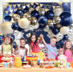 Navy Blue Silver Balloon Arch Kit, Double Stuffed Balloon Garland, Blue White Silver Party Decorations for Birthday Graduation
