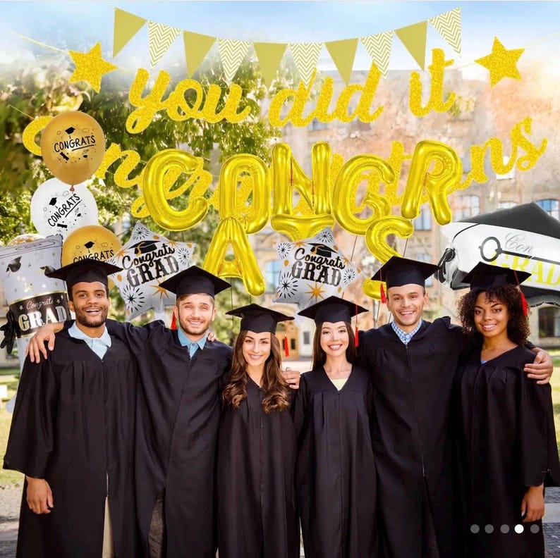 Graduation Party Decorations 2026, Congrats Grad Balloon Banner Set, Gold Black White Graduation Balloons, Class of 2026 Party Decor