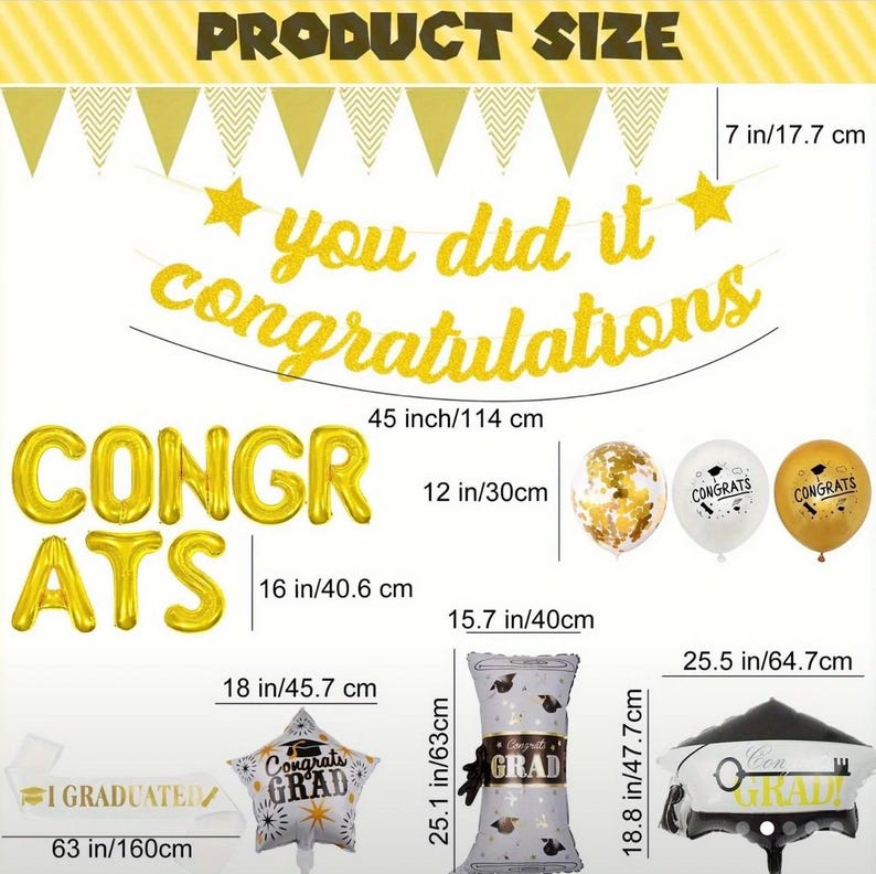 Graduation Party Decorations 2026, Congrats Grad Balloon Banner Set, Gold Black White Graduation Balloons, Class of 2026 Party Decor