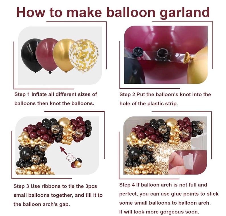 Burgundy Balloon Arch Garland Kit 164pcs Metallic Rose Gold Maroon Gold Balloons in Different Sizes for Bridal, Baby Shower ,Graduation