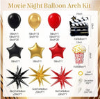 Movie Night Balloon Arch Garland Kit with Red Black and Gold Balloons Movie Foil Balloons for Birthday Movie Night Movie Theater Movie