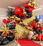 Movie Night Balloon Arch Garland Kit with Red Black and Gold Balloons Movie Foil Balloons for Birthday Movie Night Movie Theater Movie
