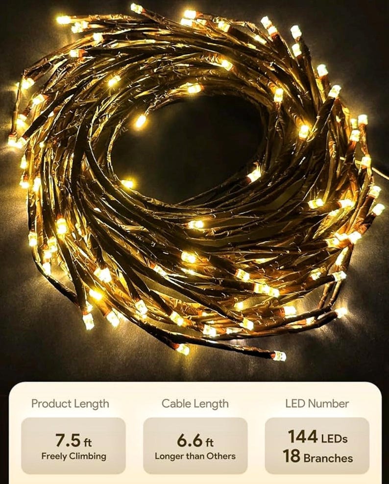 Enchanted Willow Vine Lights with Remote, Christmas Swags Decorations Indoor Room Decor, 18 Branches 144 LEDs Lighted Willow Vine Lights