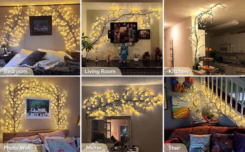 Enchanted Willow Vine Lights with Remote, Christmas Swags Decorations Indoor Room Decor, 18 Branches 144 LEDs Lighted Willow Vine Lights