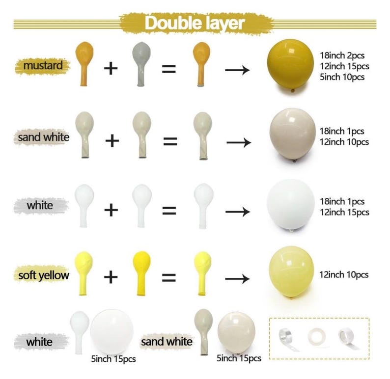 Mustard Yellow Balloon Garland Kit, Double Stuffed Sand White Yellow Pastel Balloon for Birthday, Baby Shower, Gender Reveal, Boho Bee Party