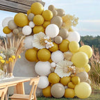 Mustard Yellow Balloon Garland Kit, Double Stuffed Sand White Yellow Pastel Balloon for Birthday, Baby Shower, Gender Reveal, Boho Bee Party