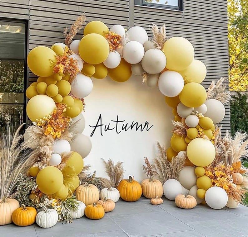 Mustard Yellow Balloon Garland Kit, Double Stuffed Sand White Yellow Pastel Balloon for Birthday, Baby Shower, Gender Reveal, Boho Bee Party