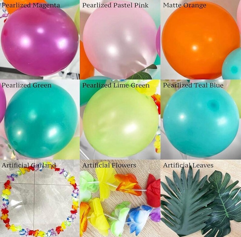 Tropical Balloon Arch Kit 161pcs Hawaiian Theme Rose Gold Confetti Balloon Luau Palm Leaives Flowers For Summer ,Island,Beach,Flamingo Party