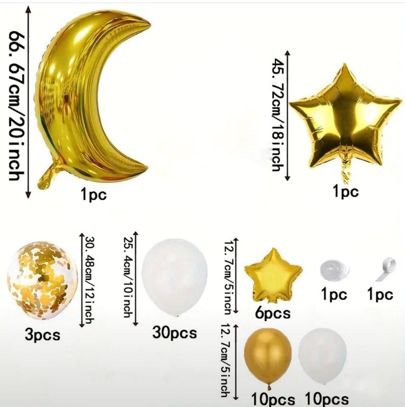 Twinkle Twinkle Little Star Gender Reveal Balloon Arch Kit - White and Gold Moon Star Foil Confetti Balloons for Baby Shower & Christmas